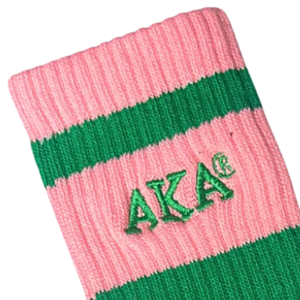 AKA Crew <b>Socks</b> Pink Green Premium Cotton Blend Stretch Ribbed Mid Calf Sports Casual Comfortable Everyday <b>Socks</b> - Product Image 6