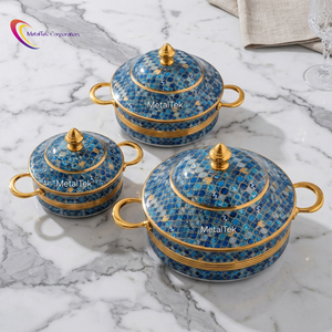 Luxury Hot Pot Set Stainless Steel Casserole Insulated Food Warmer Royal Blue Serving Dish Gold Plated Arabian Pot Sets <b>Cookware</b> - Product Image 4