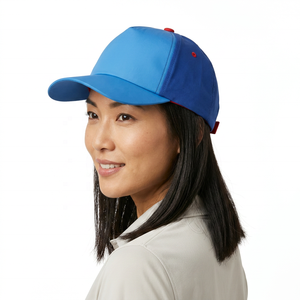 Casquette de baseball bleue à 6 panneaux, panneaux contrastés, boucle en cuivre doré, casquette ajustée unisexe pour un usage décontracté, toutes saisons, 100% coton - Product Image 5