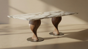 Mesa de Comedor Rectangular Moderna de Mármol Calacatta Violeta de Lujo Personalizada al por Mayor en Vietnam con Patas de Madera de Nogal Sólido PISANO - Product Image 4