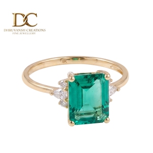 Luxury Trendy Solid Yellow Gold 14KT <b>Ring</b> With Lab Grown Diamond and Colombia Emerald for Women's Fine <b>Custom</b> Jewelry - Product Image 1