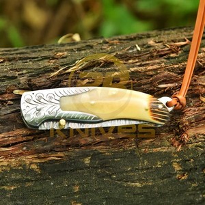 Premium Handmade Damascus Folding <b>Knife</b> with <b>Bone</b> <b>Handle</b> Outdoor Hunting Pocket <b>Knife</b> OEM Custom Logo Supplier - Product Image 5
