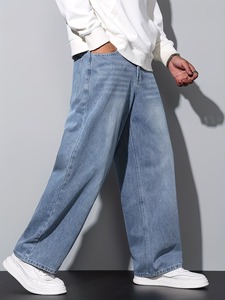 Men's Classic Wide-<b>Leg</b> Denim Jeans | Relaxed Fit Lightweight Breathable Eco-Friendly Casual Straight <b>Leg</b> Summer Jeans - Product Image 3