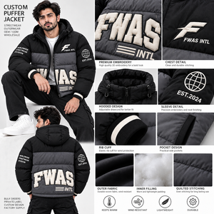 Veste matelassée d'hiver pour homme, isolation matelassée, fermeture éclair intégrale, coupe-vent, col montant, manteau décontracté, patch logo personnalisé - Product Image 5