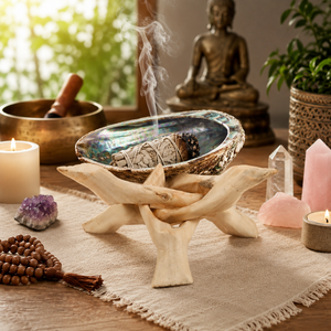 Cuenco de Abalón Hecho a Mano de Primera Calidad con Base de Madera para Ahumación | Porta Incienso de Salvia Natural para Meditación Espiritual, Decoración del Hogar, Regalo - Product Image 4