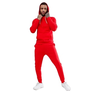 Survêtement à capuche rouge pour homme, couleur unie, décontracté, respirant, en polyester, style automne, avec poches latérales - Product Image 1