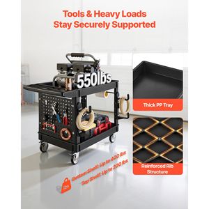 Carrito Utilitario Resistente con Capacidad para 550 Libras, Carrito de Servicio de 2 Niveles con Ruedas Giratorias de 360 Grados y 2 Frenos - Product Image 2