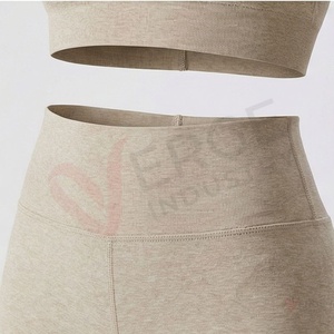 <b>Women</b> Beige Square Neck Long Sleeve Crop Top High Waist <b>Flared</b> <b>Leggings</b> 2 Piece Yoga Set - Product Image 5