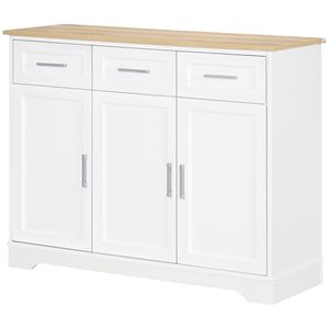 Credenza Moderna Bianca per Cucina, Mobile Buffet con Isola in Acciaio Inox per Sala da Pranzo e Soggiorno, Ideale per Villa o Casa di Campagna - Product Image 1