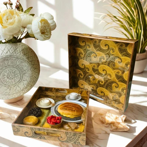 Plateau de service décoratif en MDF de style Art déco moderne avec motif imprimé pour les occasions de mariage et d'anniversaire, provenant d'Inde - Product Image 1