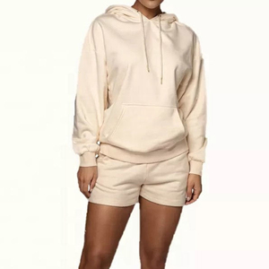 Nouveauté : Ensemble sweat à capuche et short pour femme, 100 % coton, léger, impression de logo personnalisée rapide, couleur unie, OEM - Product Image 6