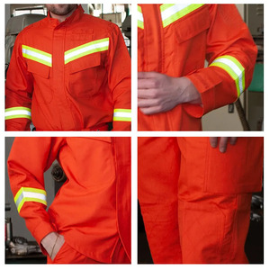 Vêtements réfléchissants à manches longues sur mesure en gros, combinaison de travail réfléchissante orange à haute visibilité avec bandes de sécurité pour hommes - Product Image 6