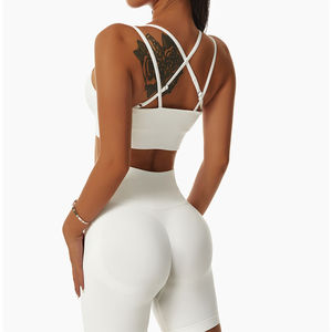 Soutien-gorge de sport pour femme, sans couture, compressif, respirant, haute élasticité, avec bretelles croisées réglables au dos, pour l'entraînement et le yoga - Product Image 3