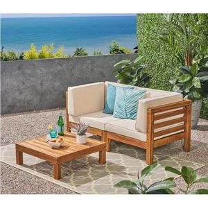 Set da Giardino OANA 3 Pezzi Beige con Divanetto e Tavolino per Intrattenimento all'Aperto - Product Image 1