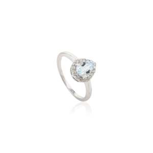 14K Solid <b>Gold</b> Pear Cut Aquamarine Diamond Modern Statement <b>Ring</b> - Product Image 4