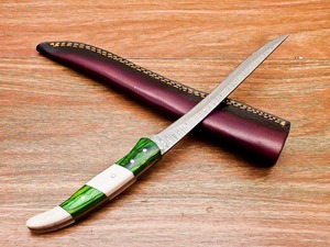 Damascus Steel Fillet <b>Knife</b> Serrated Edge Drop Point Blade Wood <b>Bone</b> <b>Handle</b> Industrial Grade 13" Overall Length 1 Year Warranty - Product Image 2