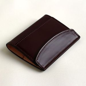 Portefeuille minimaliste en cuir véritable pour cartes, marron foncé, sans fermeture - Product Image 1