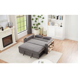 61.4\" Modern Grey Pull-Out <b>Sofa</b> <b>Bed</b> <b>Convertible</b> Loveseat with Adjustable Backrest for Living Room - Product Image 3