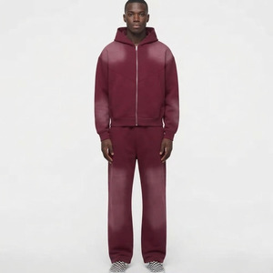 2026 OEM/ODM Personnalisé Survêtement d'hiver pour homme, style ample vintage, effet délavé soleil et délavé à l'acide, ensemble sweat à capuche et pantalon de survêtement - Product Image 1