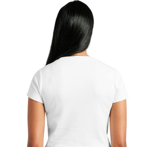 Camiseta de algodón de manga corta con cuello redondo para mujer, ajuste ceñido, estampado en el pecho, espalda lisa, informal, venta al por mayor, OEM personalizado - Product Image 4