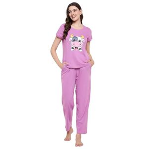 Women’s Everyday Cotton Printed Pajama Set Round Neck Half Sleeve Top & <b>Pyjama</b> Pants Nightwear - Product Image 1