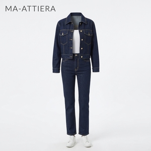 <b>Women</b> <b>Dark</b> <b>Blue</b> Denim Jacket And <b>Jeans</b> Set Cropped Button Front Jacket Straight Leg <b>Jeans</b> Two Piece Casual Outfit - Product Image 3