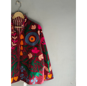 Veste en coton brodée à la main à motifs floraux, col mandarin, style bohème, manteau de printemps à manches longues, longueur normale, CADEAU POUR ELLE - Product Image 3