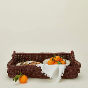 ถาดเสิร์ฟหวายสีน้ำตาลสวยหรู ทรงสี่เหลี่ยมพร้อมหูจับ ใช้เป็นตะกร้าเก็บของ สำหรับตกแต่งโต๊ะครัว โต๊ะอาหาร โต๊ะกาแฟ - Product Image 6