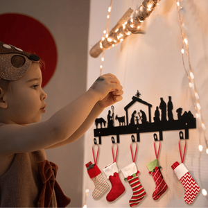 "Custom Festive Wall-Mounted <b>Stocking</b> <b>Holder</b> with Decorative Hooks for Holiday Decor & Gift Storage" - Product Image 2