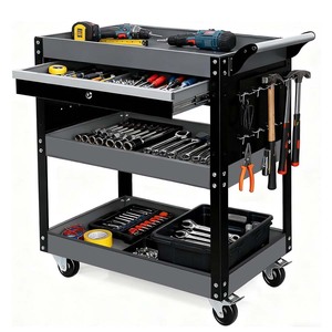 Banco de Trabajo de Acero Metálico de Tres Niveles con Ruedas para Almacén, 55 cm x 55 cm x 80 cm, para Almacenar Herramientas en Garaje o Almacén - Product Image 1