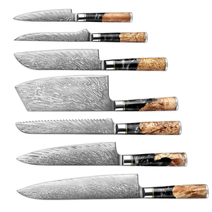 Ensemble de couteaux de chef en acier Damas avec étui en cuir, ensemble de couteaux de cuisine haut de gamme pour la cuisine à domicile, la préparation des aliments et les tâches culinaires - Product Image 1