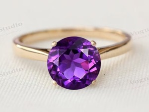 Purple Natural Amethyst Solitaire Engagement <b>Ring</b> <b>925</b> <b>Silver</b> 18K Gold Plated Brilliant Cut Wedding Band Party Wear Gift for Her - Product Image 3
