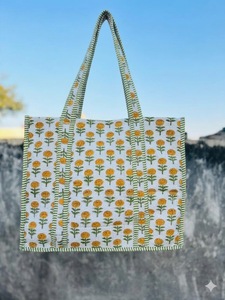 Indian <b>Hand</b> Block Printed Quilted Women's Winter Summer Fashion Tote Shopping Carry Shoulder Bag Multi-Color Geometric Flowers - Product Image 3