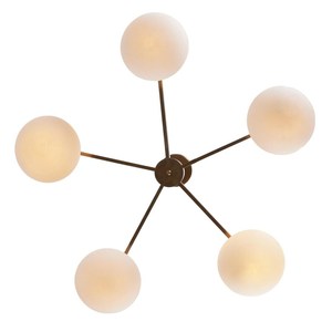 Mid Century Modern Brass Ceiling Light White Geometric Shade Indoor Living Room Fixture Remote <b>Controlled</b> - Product Image 3