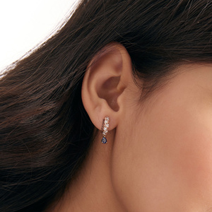 Boucles d'oreilles créoles de luxe en or rose avec pierre précieuse saphir en forme de goutte pour femme, bijoux de mariage en or 10K, 14K, 18K et argent 925 ou 935 - Product Image 5