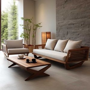 Modern Solid Wood Three Seat <b>Sofa</b> With Fabric Upholstery <b>Pillow</b> Back Design For Living Room Minimalist Style - Product Image 1