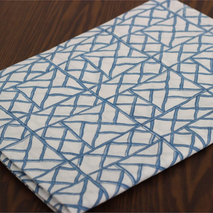 Geometric Pattern <b>Tablecloth</b> Blue and White Diamond Lattice Design with Floral Border Blue Indian Hand Block Printed <b>Tablecloth</b> - Product Image 2