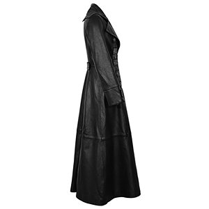Manteau long en cuir d'agneau Napa pour femme, style gothique noir premium avec clous, résistant au vent, doublure en polyester multi-poches - Product Image 2