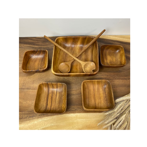 Tazón de madera maciza cuadrado de diseño clásico para ensalada, fruta, aperitivos o té, ecológico, para el hogar o restaurante, en diferentes tamaños. - Product Image 1