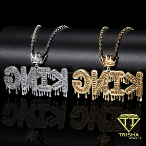 Collier Pendentif Roi Sertie de Pierres Style Hip Hop Streetwear pour Hommes, Design Couronne Goutte d'Eau, Chaîne Personnalisée - Product Image 4