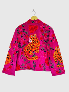 Veste en velours brodée à la main avec motif tigre, col mandarin, manches longues, taille plus, pour adulte, style blouson, à porter au printemps - Product Image 2