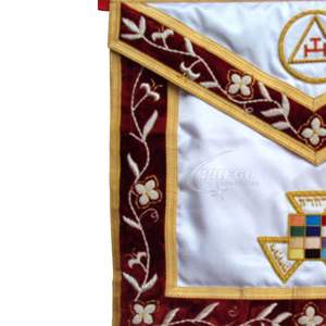ผ้ากันเปื้อนพิธีกรรมฟรีเมสันระดับพระสูตรหลวง รอยัลอาร์ช ชั้นสูงสุด - ผ้าไหมซาตินสีขาวและผ้ากำมะหยี่สีแดง - Product Image 3