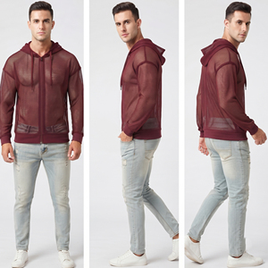 Sudadera con capucha de malla transparente para hombre, 100% poliéster, con cremallera, estilo red de pesca, top de malla, ropa de playa de verano para hombre, sudaderas con capucha transparentes para hombre - Product Image 3