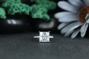 Princess Cut Moissanite Engagement <b>Ring</b> 925 Sterling <b>Silver</b> | <b>Solitaire</b> Diamond Look <b>Ring</b> for Women Wedding Jewelry Wholesale - Product Image 1
