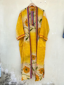 Yellow Vintage Silk <b>Robe</b> Summer and Spring Bridal Wear Kimono Dressing Gown for Wedding or Special Occasions - Product Image 3