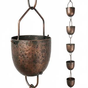 Cadena de Lluvia de Cobre Puro Martillado de la Mejor Calidad para Decoración de Jardín y Hogar, Desviador de Agua de Lluvia de Metal Martillado a Mano en Oferta - Product Image 1