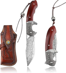 Couteau de poche pliant classique en acier Damas, fait main, personnalisable OEM, manche en bois, pour camping, chasse, usage tactique, DIY - Product Image 1