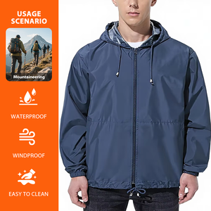 Veste de pluie imperméable coupe-vent légère pour homme, coupe classique, couleur unie, polyester, veste de randonnée printemps - Product Image 1