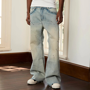 Pantalon en jean vintage délavé et déchiré pour homme, coupe bootcut évasée, bleu, sur mesure, par le fabricant - Product Image 4