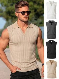 Wholesale Custom Summer Business Casual Loose Knitted Pullover Solid Color Sleeveless Breathable Daily Wear Men's Polo <b>Shirt</b> - Product Image 2